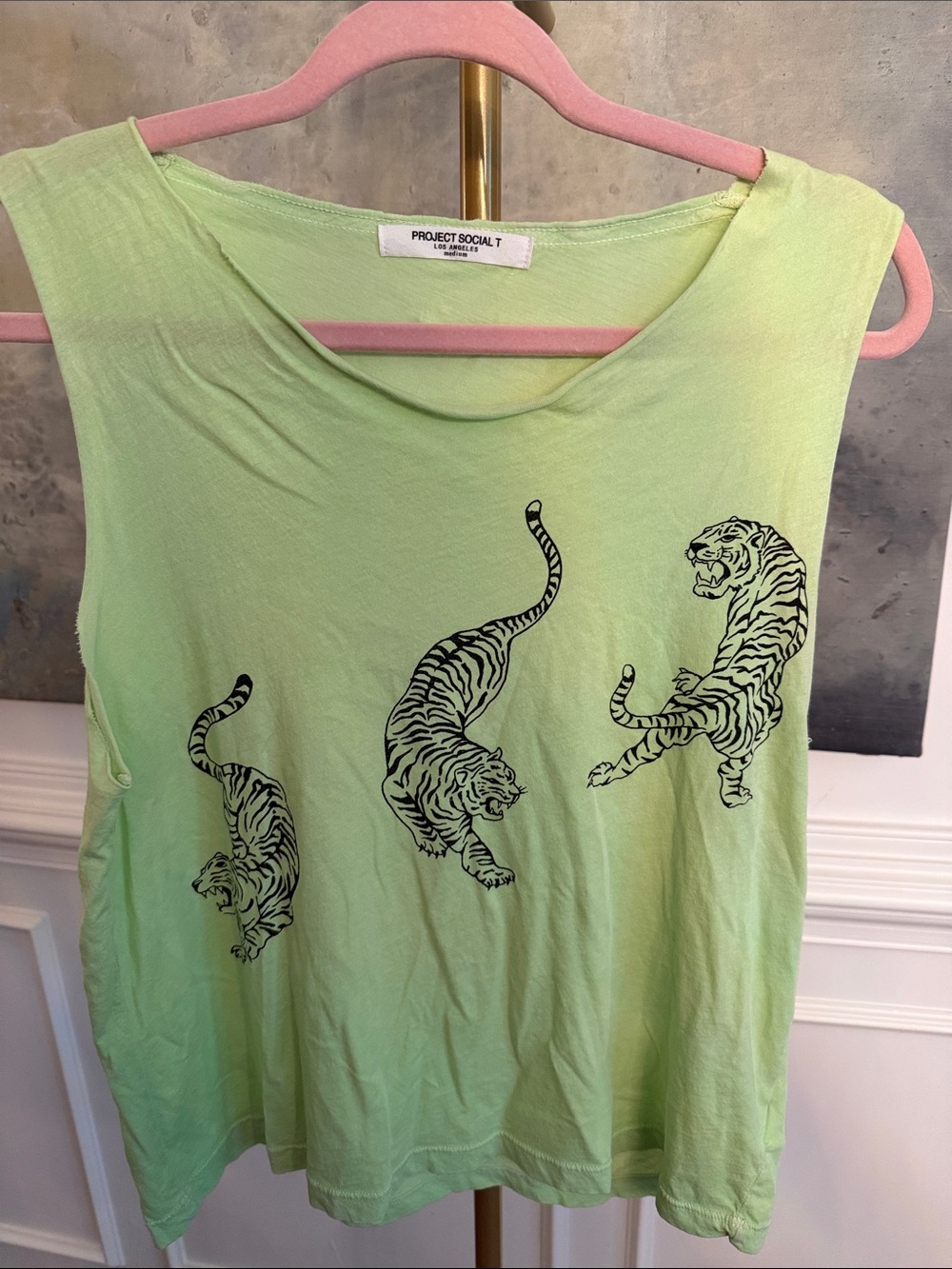 Project Social T Light Green Tiger Print Muscle Tank